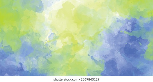 Blue green and white watercolor abstract color splash design background shades of blue and green on a white background, copy space