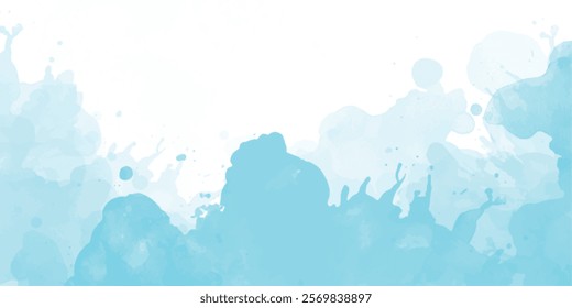 Blue green and white watercolor background with abstract cloudy sky concept with color splash design and Creative and painted cloudy sky blue watercolor background