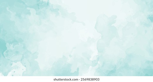 Blue green and white watercolor background with abstract cloudy sky concept with color splash design and Creative and painted cloudy sky blue watercolor background