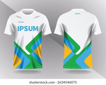 blue green and yellow abstract background and pattern for sport jersey design and mockup. front and back view template
