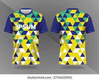 Fondo abstracto amarillo verde azul y patrón para el diseño y la maqueta del jersey deportivo. Plantilla de vista frontal y posterior