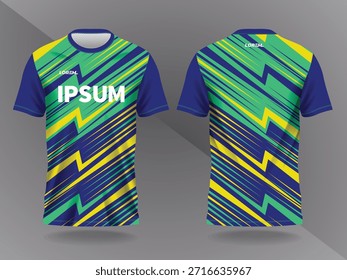 Fondo abstracto amarillo verde azul y patrón para el diseño y la maqueta del jersey deportivo. Plantilla de vista frontal y posterior