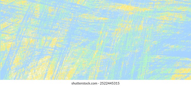 Blue, green and yellow hand drawn pencil texture wallpaper for cards, flyers, poster, cover design, invitation. Vector art background with brush strokes.