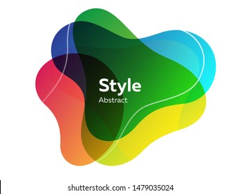 Blue, green, yellow, orange transparent elements. Abstract layers, text sample, fluid shapes, dynamic lines. Vector illustration for banner, poster, label, flyer design