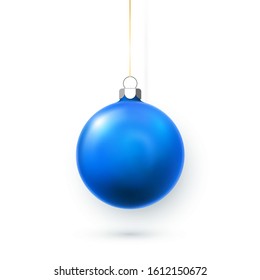 Blue, green, yellow and red Christmas ball. Xmas glass ball on white background. Holiday decoration template. Vector illustration.