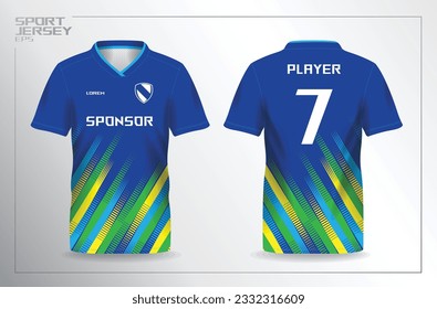 blue green yellow sport jersey for football and soccer shirt template