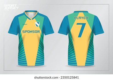 blue green yellow sport jersey for football and soccer shirt template