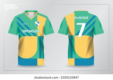 blue green yellow sport jersey for football and soccer shirt template