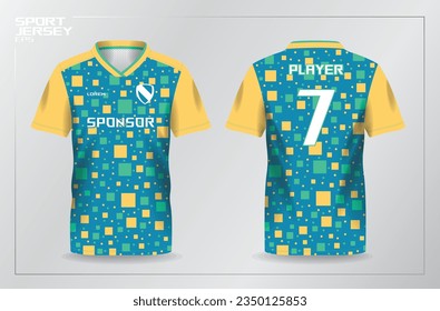 blue green yellow sport jersey for football and soccer shirt template