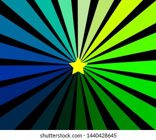  Blue, green and yellow sun beam/ star burst pattern on a black background vector with a star in the middle