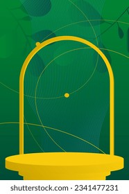 Blue, green and yellow vector product display. Mockup cylinder pedestal podium. Minimal geometric stage showcase for presentation.