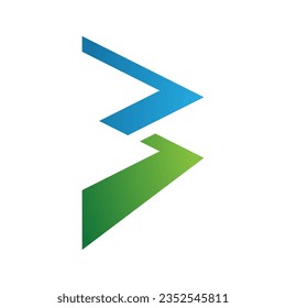 Icono de la letra B azul y verde zigzag en un fondo blanco