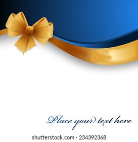 Blue greeting card with gold bow