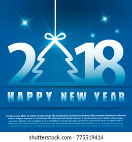 Blue Greeting card with a New Year 2018. Beautiful numbers with tree. 