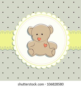 Blue greeting card with teddy bear