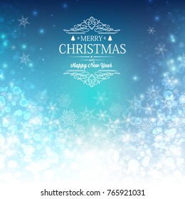 Blue greeting merry christmas decorative card with wishes, snowball and others decorative symbols concerning celebration vector illustration