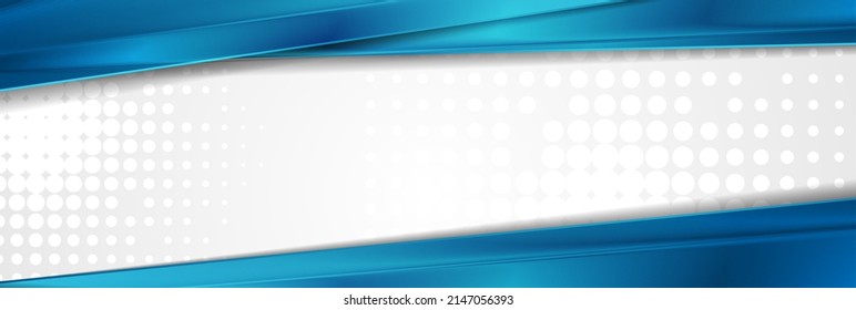 Blue grey abstract banner design with glossy stripes and grunge halftone. Vector background