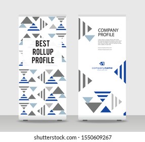 Blue grey Abstract Shapes Modern Exhibition Advertising Trend Business Roll Up Banner Stand Poster Brochure flat design template creative concept. arrows Roll Up EPS. Presentation Cover