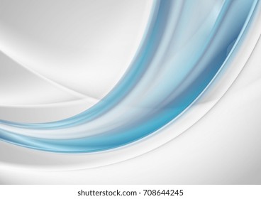 Blue and grey abstract smooth waves design. Vector bright wavy background