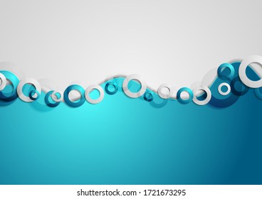 Blue and grey abstract wavy corporate background with rings. Vector design