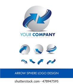 Blue grey arrrow sphere 3d logo icon vector company element template business corporate