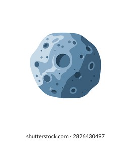 Blue Grey Asteroid with Surface Craters Vector Illustration Isolated on White Background Space Rock