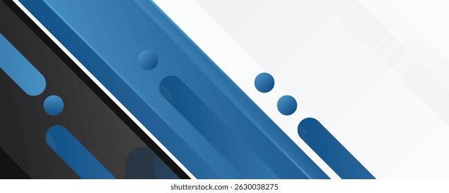 Blue, grey and black geometric abstract banner. Hi-tech vector background
