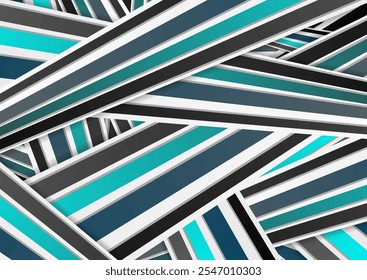 Blue, grey and black paper stripes abstract minimal geometric background. Vector tech design