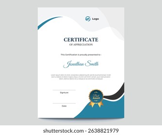 Blue, Grey and Black Waves Certificate Design