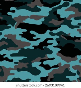 Padrão sem costura camuflagem azul e cinza; Textura de fundo têxtil urbana militar moderna