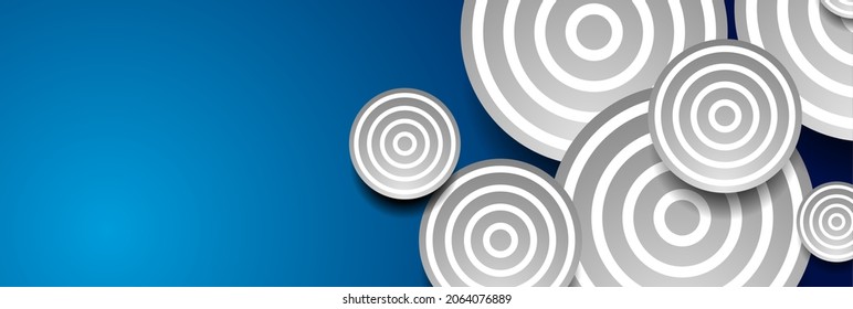 Banner geométrico tecnológico abstracto de círculos grises azules. Fondo vectorial moderno