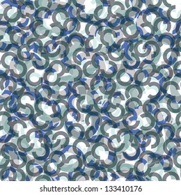 Blau graue Kreise geometrisches, nahtloses Muster, Vektorhintergrund im Retro-Stil.