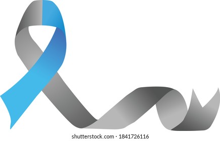 Blue And Grey Color Vector Ribbon In White Background. Symbol Of  Diabetic Awareness Month