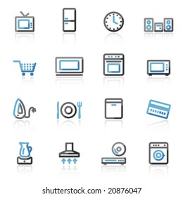 Blue and grey contour home appliances web icons