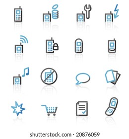 Blue and grey contour mobile phone web icons