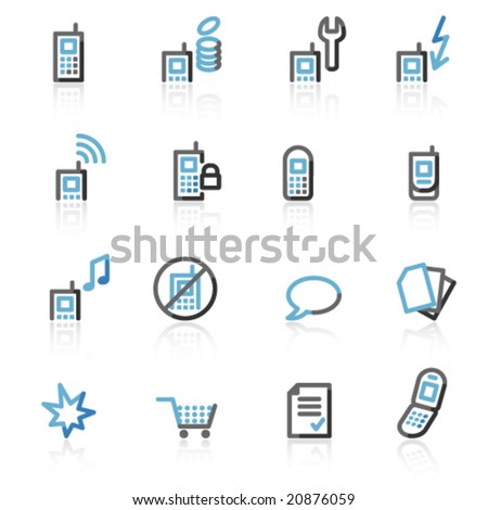 Blue and grey contour mobile phone web icons