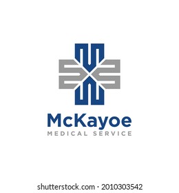 Blue and Grey Cross icon. Medical Hospital Logo design. Vector Illustration.