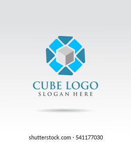 Blue and grey Cube logo template design. Vector illustrator eps.10
