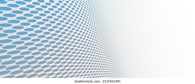 Puntos azules y grises en el fondo abstracto del vector de perspectiva 3D, diseño fresco de patrones punteados, flujo de ondas de tecnología científica o plantilla en blanco para anuncios.