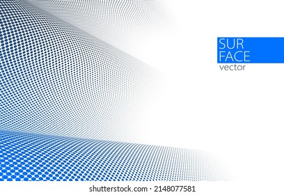Blue and grey dots in 3D perspective vector abstract background, dotted pattern cool design, wave stream of science technology or business blank template for ads.