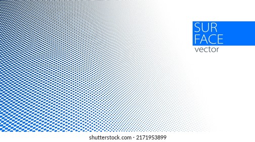 Blue and grey dots in 3D perspective vector abstract background, dotted pattern cool design, wave stream of science technology or business blank template for ads.