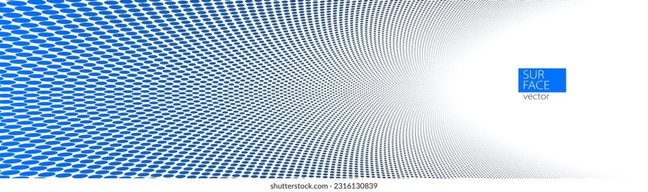 Blue and grey dots in 3D perspective vector abstract background, dotted pattern cool design, wave stream of science technology or business blank template for ads.