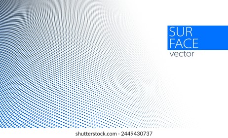 Blaue und graue Punkte in 3D-perspektivischer Vektorgrafik abstrakter Hintergrund, gepunktetes Muster cooles Design, Wellenstrom der Wissenschaftstechnologie oder Business-Blank-Vorlage für Anzeigen.