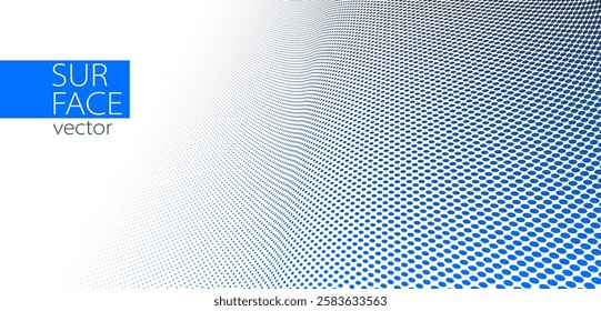 Blue and grey dots in 3D perspective vector abstract background, dotted pattern cool design, wave stream of science technology or business blank template for ads.