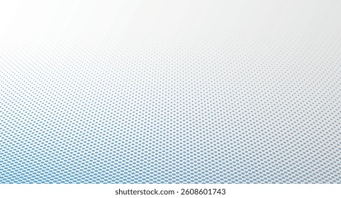 Blue and grey dots in 3D perspective vector abstract background, dotted pattern cool design, wave stream of science technology or business blank template for ads.