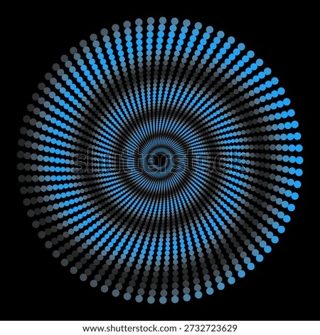 Blue and Grey Dotted Circle with Concentric Rings and a Central Black Hole Effect on a Black Background