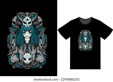 BLUE AND GREY GIRL CHARACTER JAPANESE STYLE
