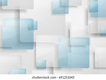 Blue and grey glossy squares abstract background. Tech geometric vector design