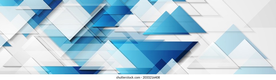Blue grey glossy triangles abstract technology background. Geometric vector banner design