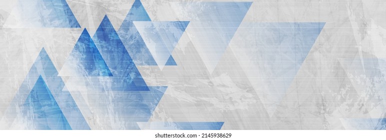 Blue and grey grunge triangles abstract background. Geometric tech vector banner design